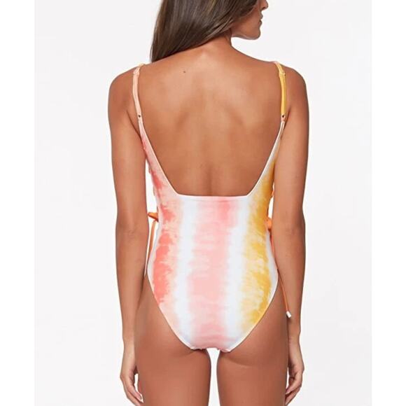 Sanctuary pink yellow orange tie dyed lace side one piece swimsuit SIZE L - Picture 8 of 8